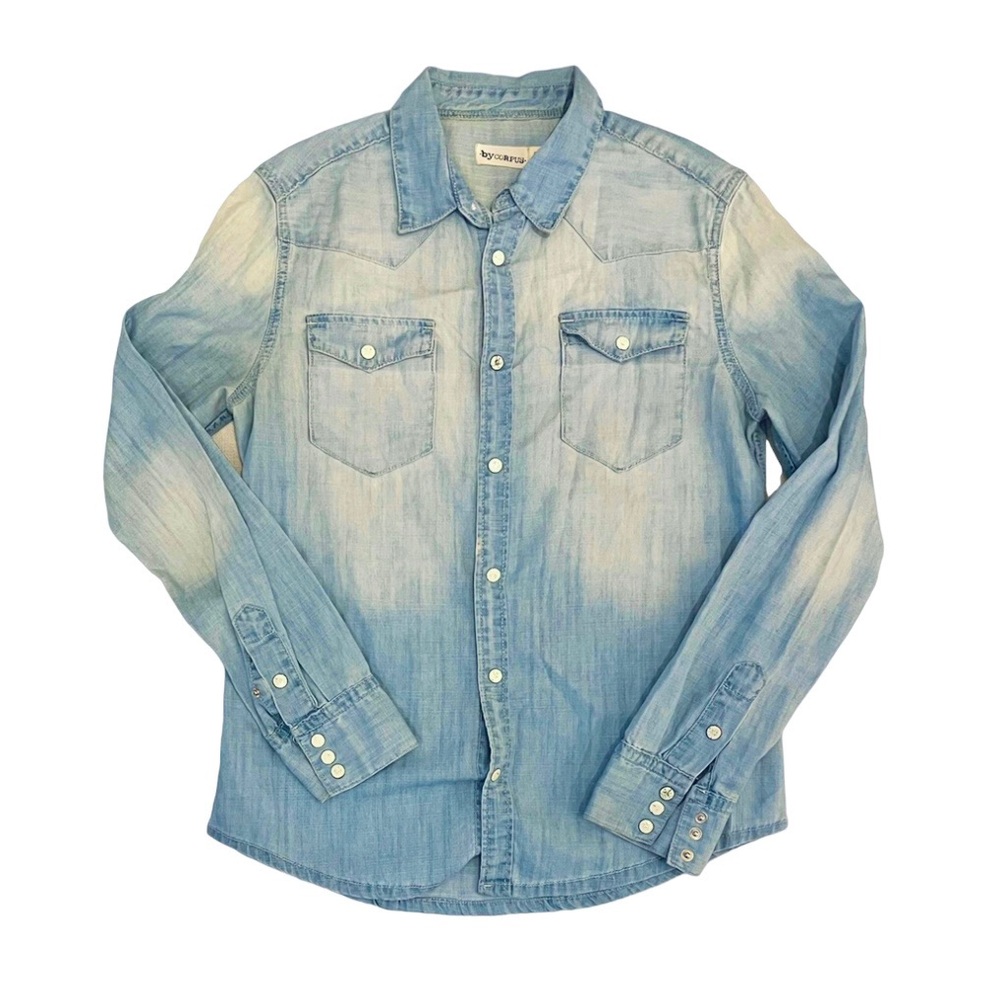 By Corpus Distressed Western Denim Button Up Shirt